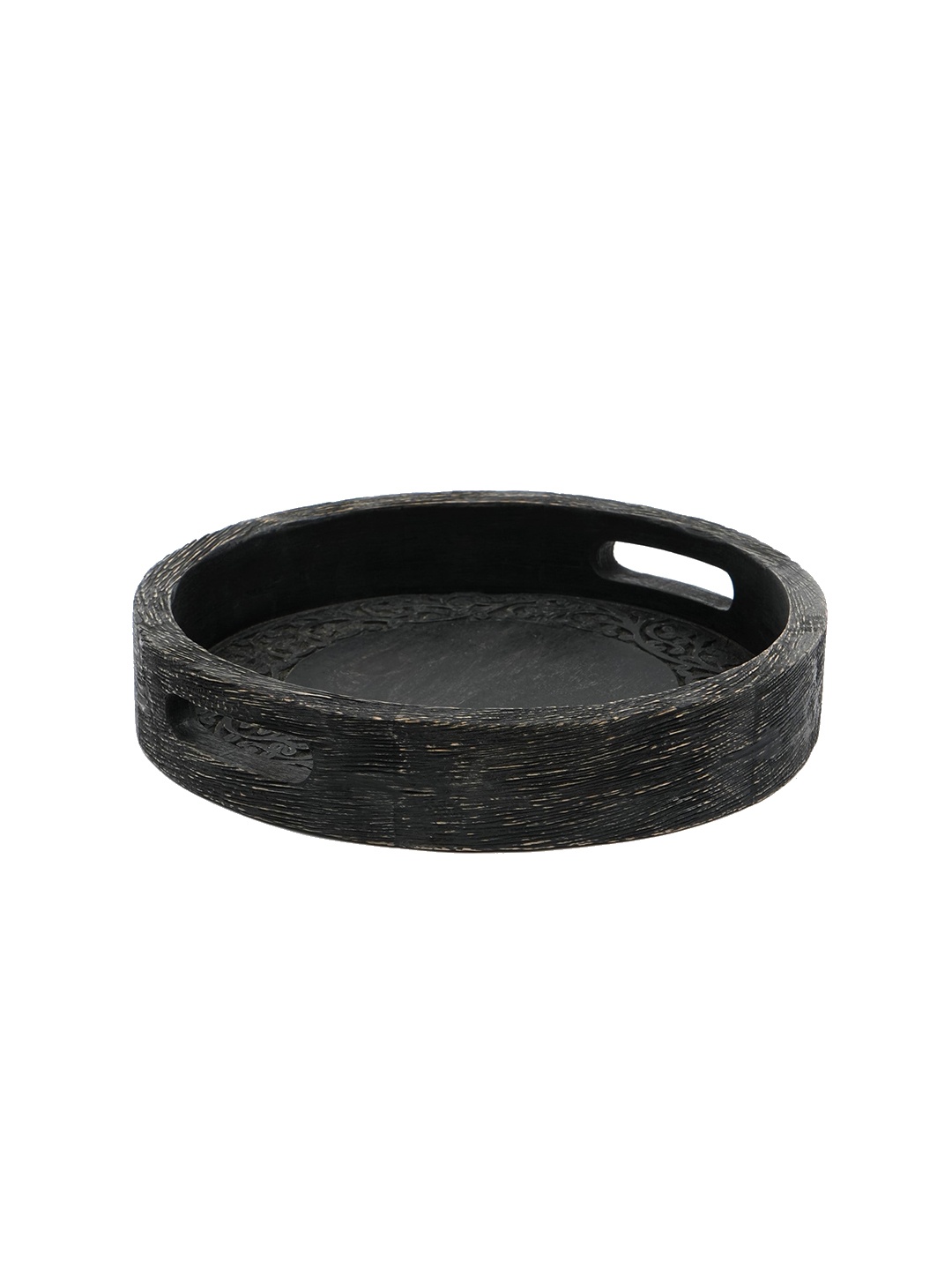 Designer Library Anmol Dark Grey Mango Wooden Textured Decorative Tray