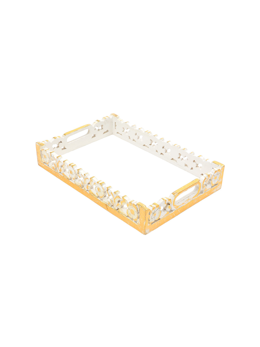 

Designer Library Crical White & Golden Serving Medium Tray