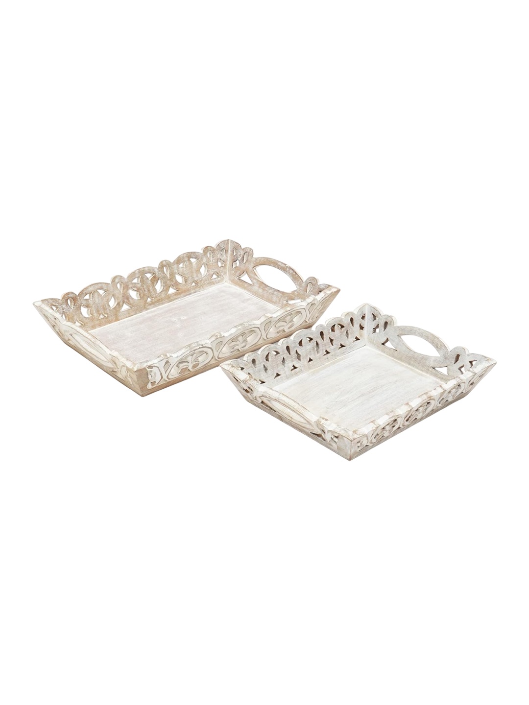 

Designer Library Andals 2 Pcs White Printed Decorative Wooden Trays