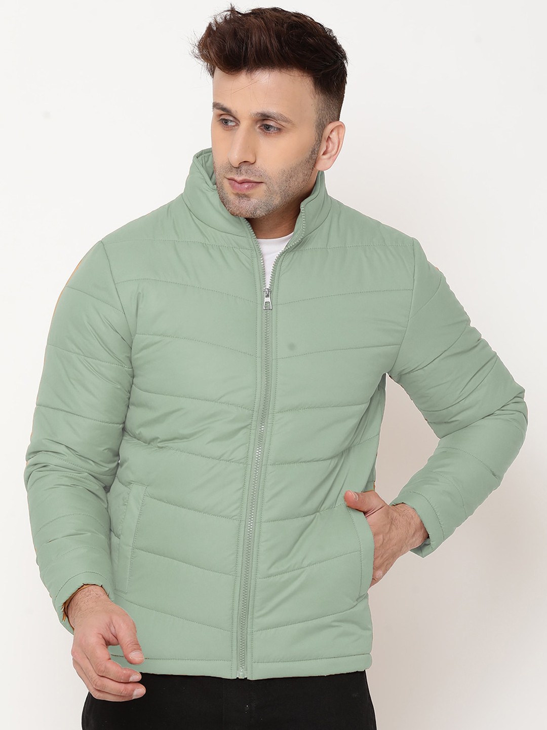 

9ty3ree Mock Collar Insulator Puffer Jacket, Green
