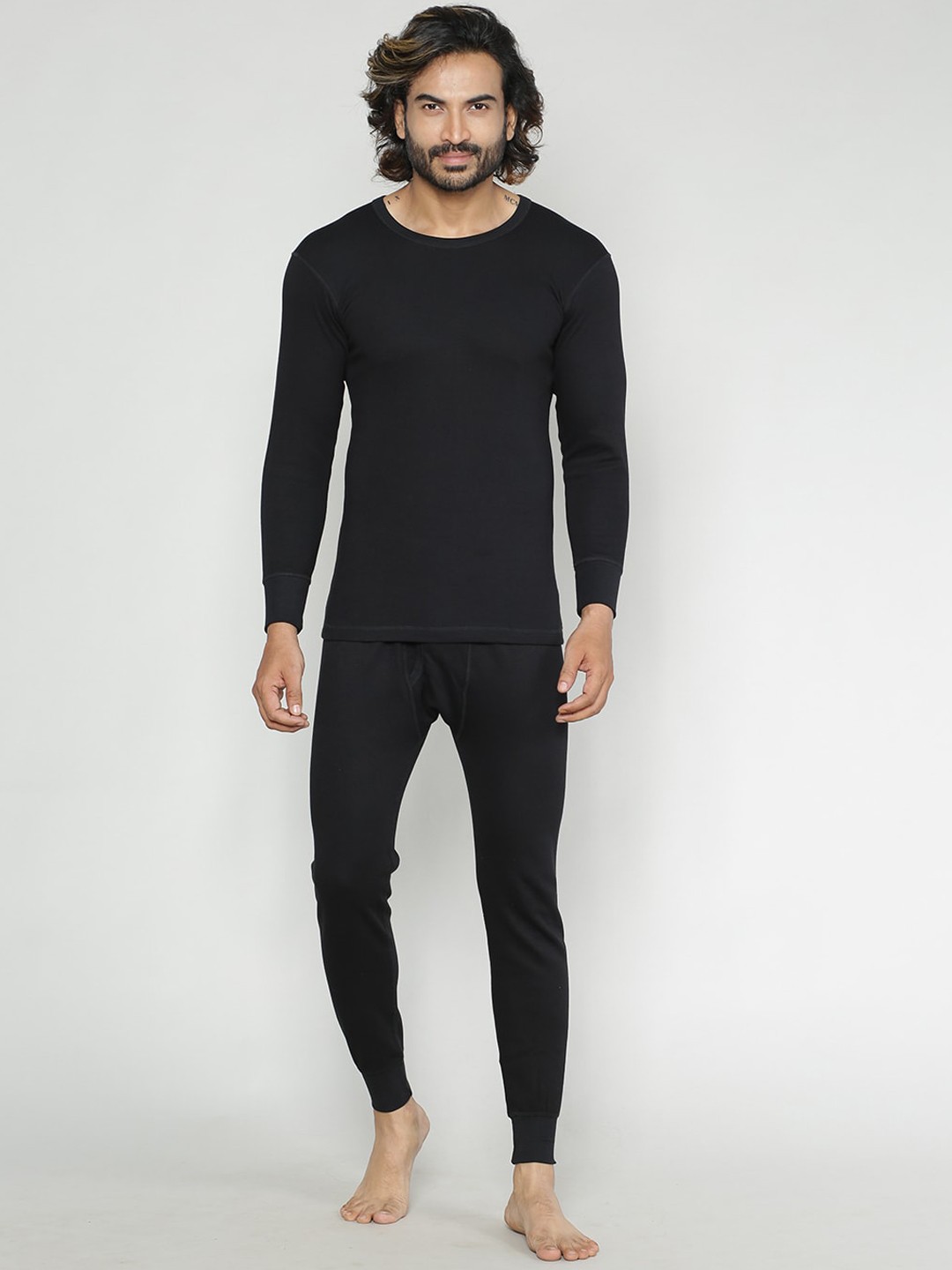 

INFERNO Round Neck Multifiber Layered Cotton Thermal Set, Black