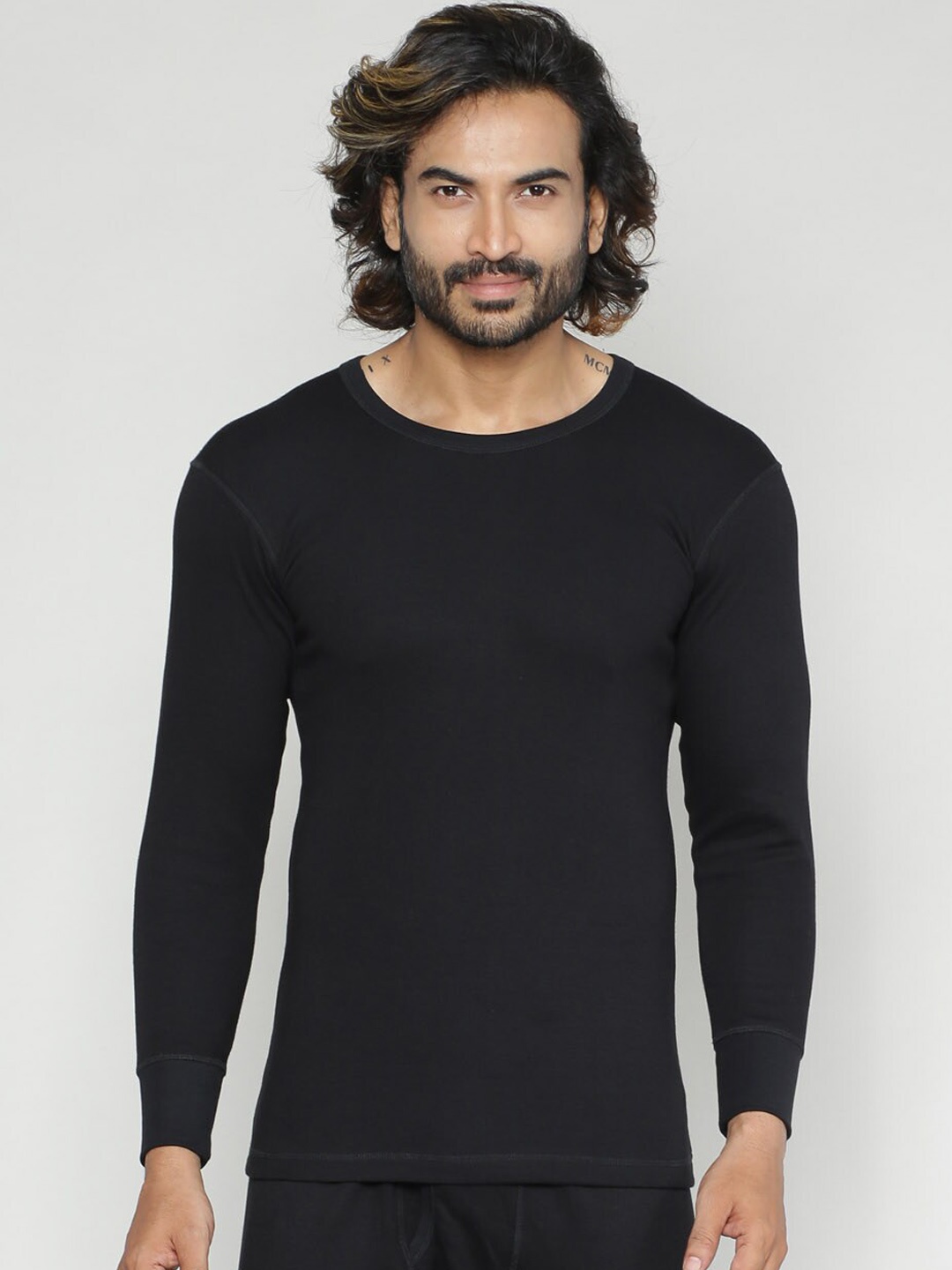 

INFERNO Multifiber Layered Long Sleeves Cotton Thermal Top, Black