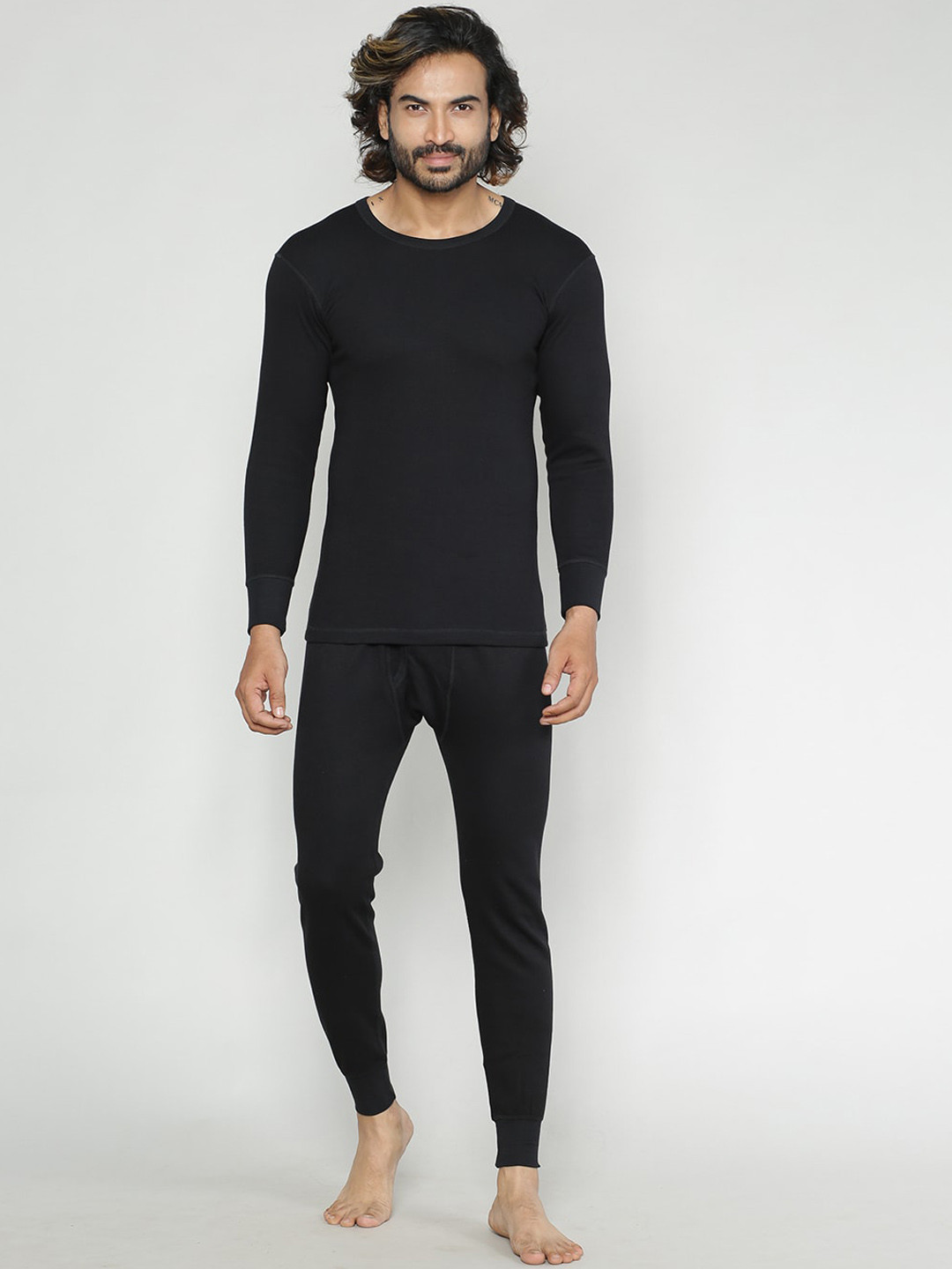 

INFERNO Long Sleeves Multifiber Layered Cotton Thermal Set, Black
