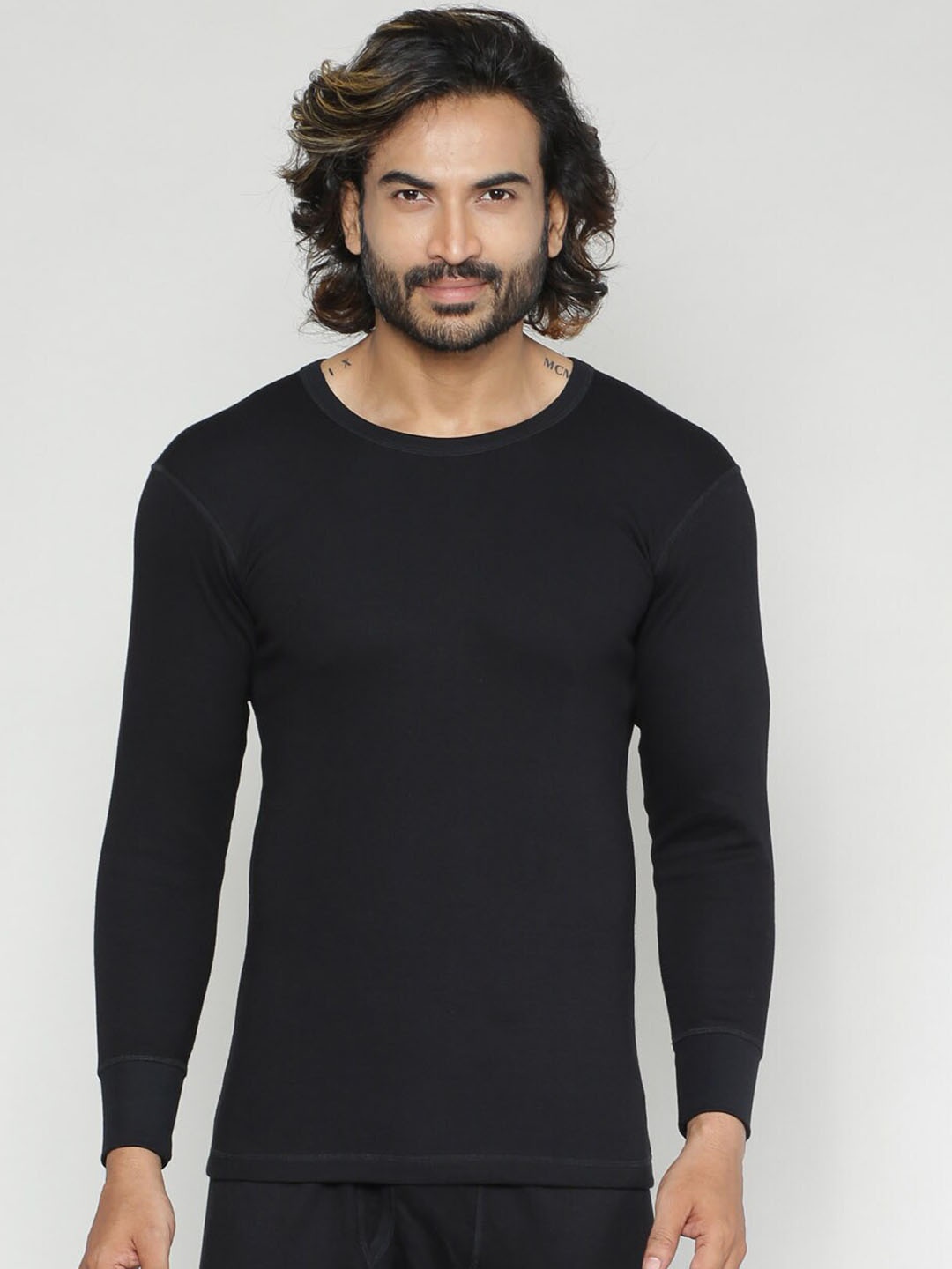 

INFERNO Multifiber Layered Long Sleeves Cotton Thermal Top, Black