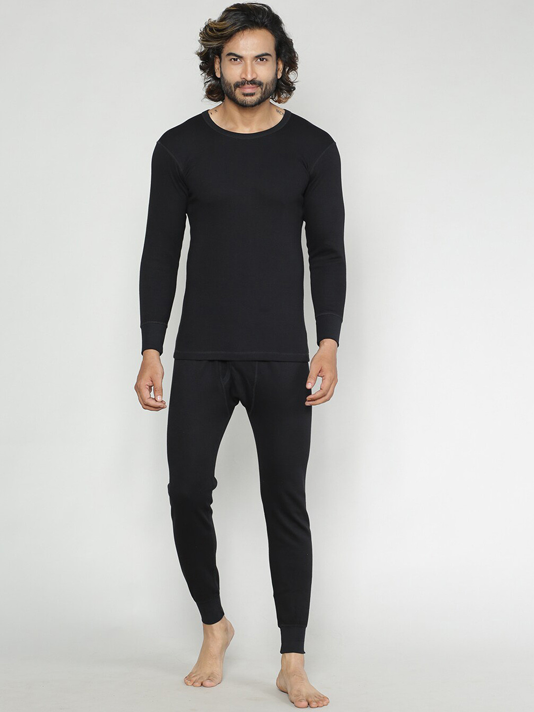 

INFERNO Long Sleeves Multifiber Layered Cotton Thermal Set, Black