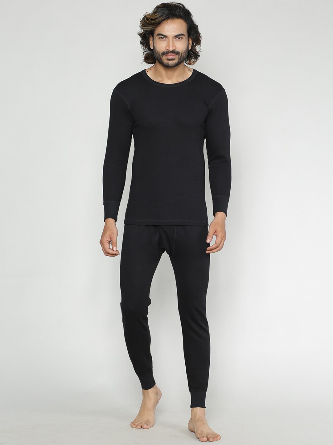 

INFERNO Long Sleeves Multifiber Layered Cotton Thermal Set, Black