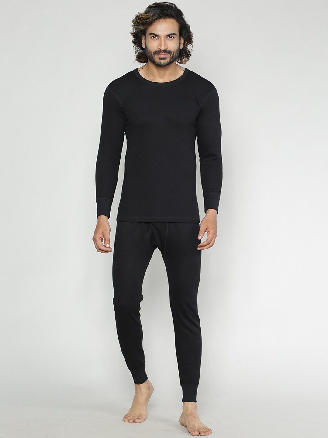 

INFERNO Long Sleeves Multifiber Layered Cotton Thermal Set, Black