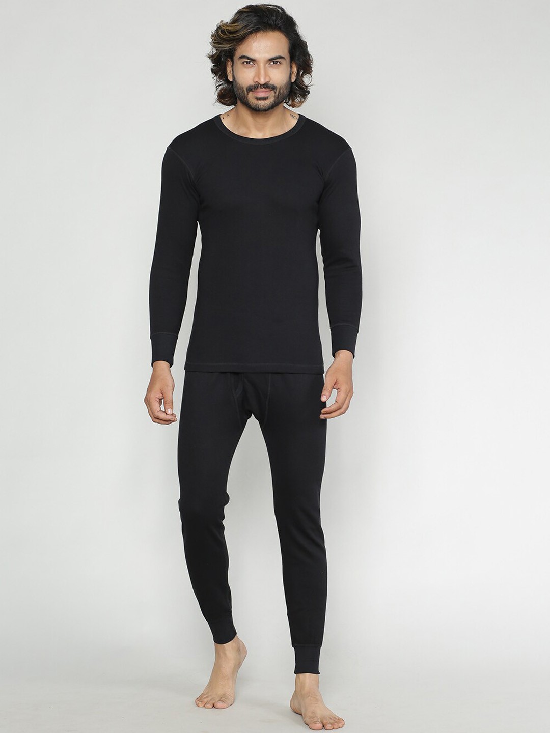 

INFERNO Long Sleeves Multifiber Layered Cotton Thermal Set, Black