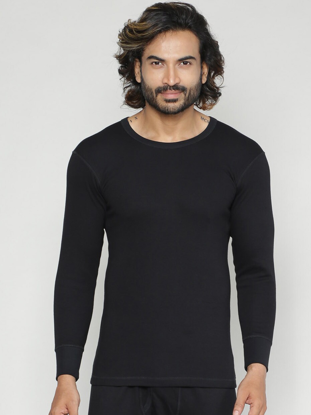 

INFERNO Multifiber Layered Long Sleeves Cotton Thermal Top, Black