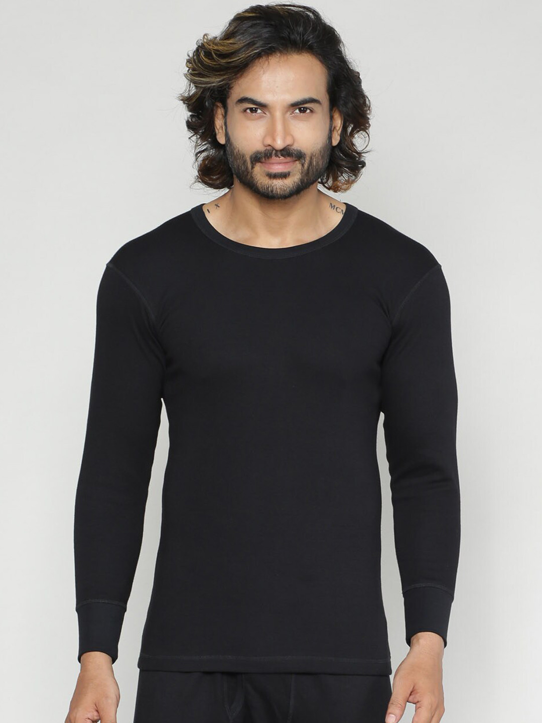 

INFERNO Multifiber Layered Long Sleeves Cotton Thermal Top, Black