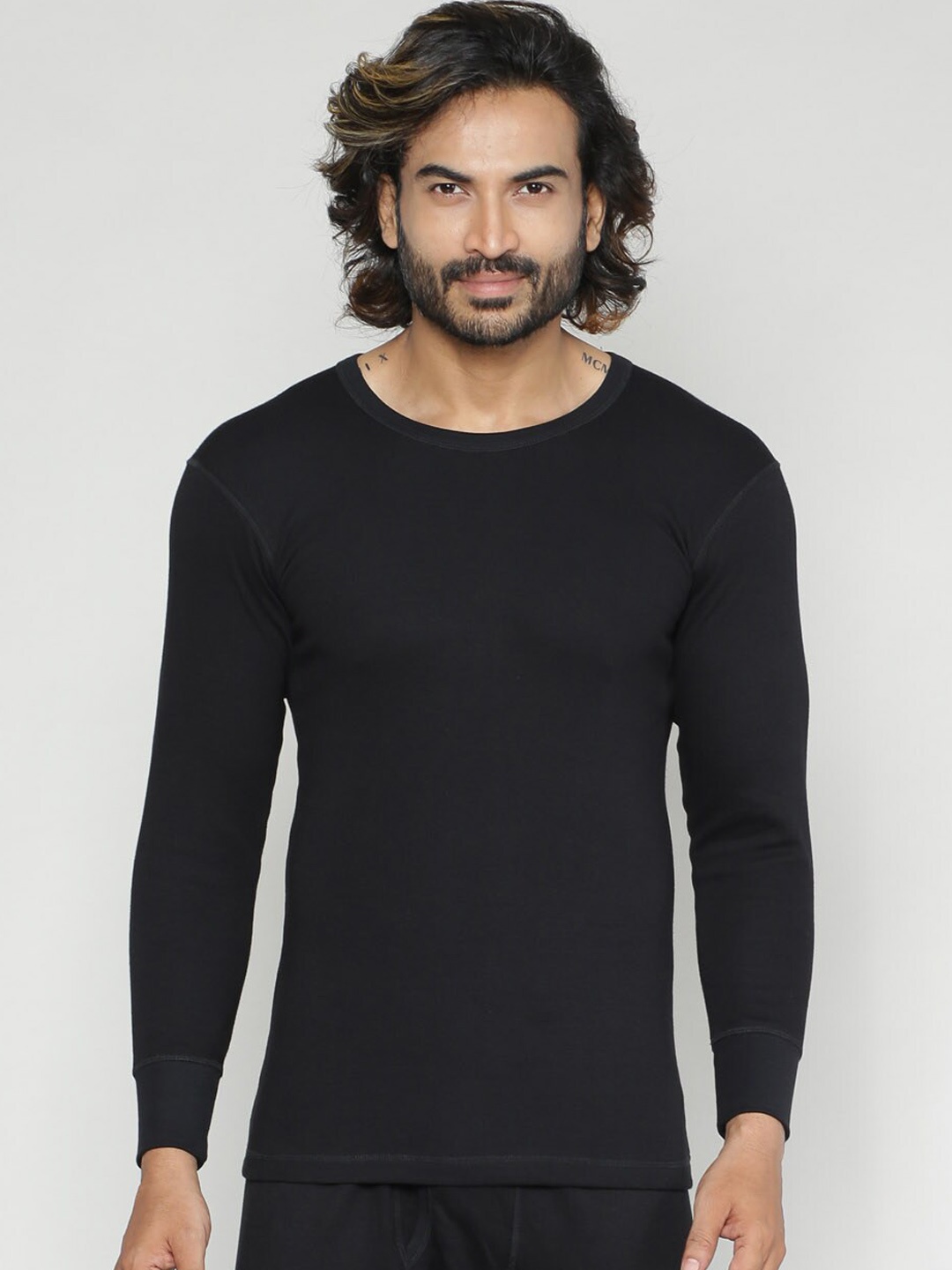

INFERNO Men Cotton Multifiber Layered Long Sleeves Thermal Tops, Black