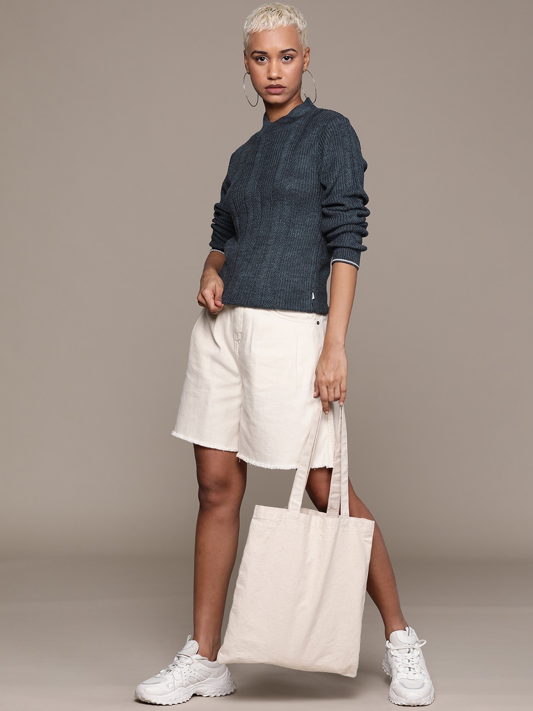 

Roadster Mock Collar Acrylic Pullover, Navy blue