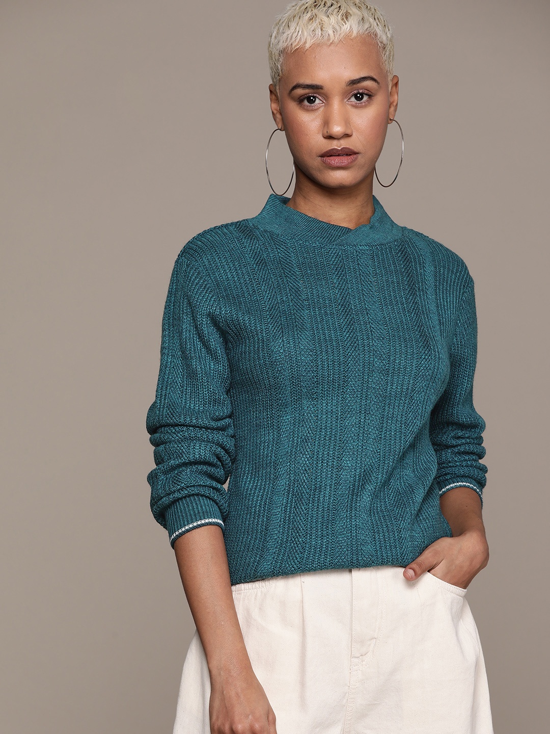 

Roadster Mock Collar Acrylic Pullover, Teal