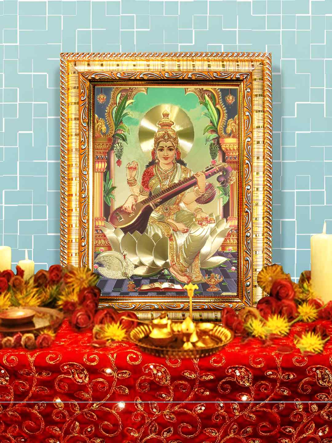 

Hawai Gold Plated Wooden Maa Saraswati Wall Hanging Photo Frame