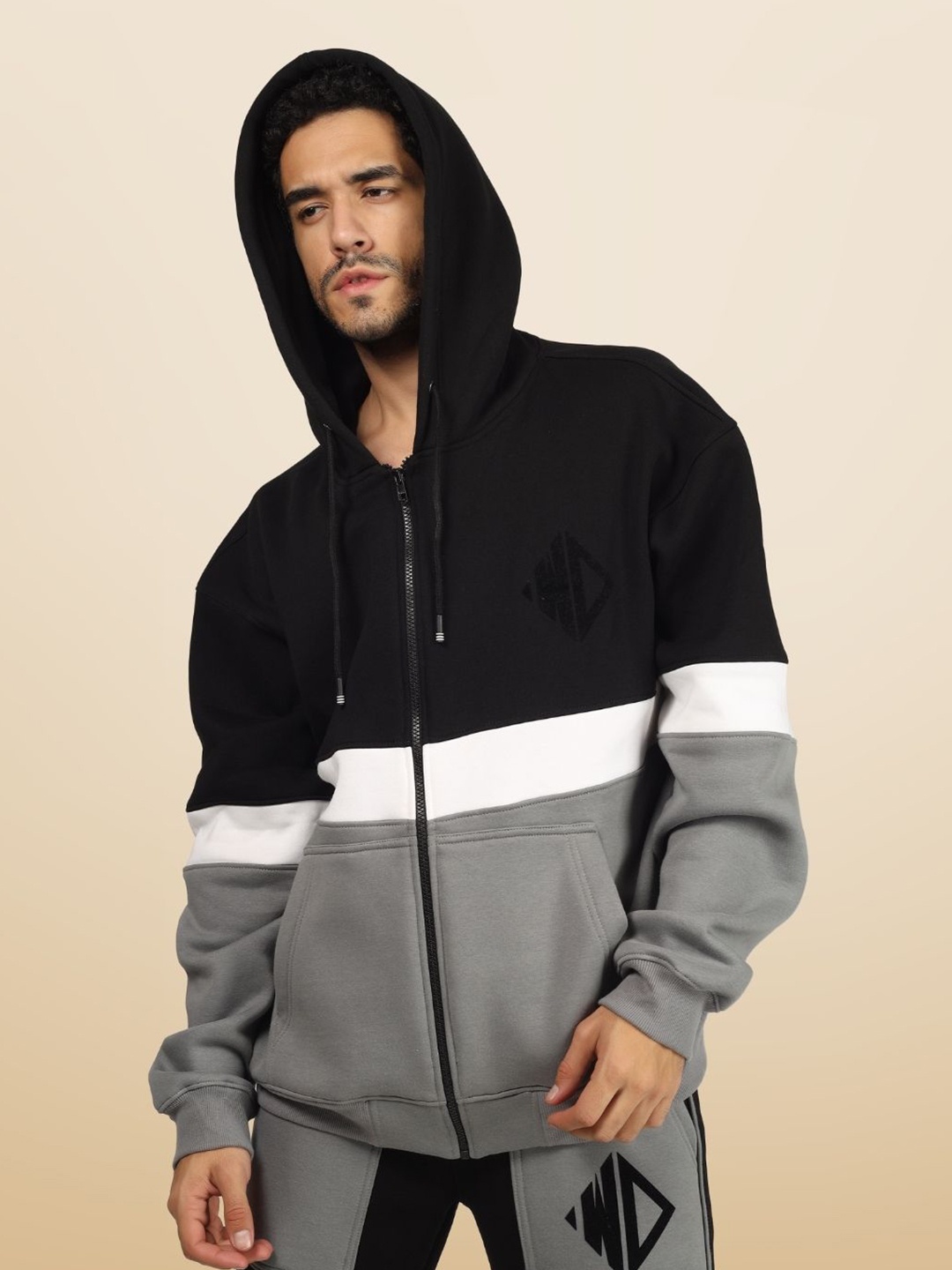 

WEARDUDS Colourblocked Hooded Cotton Oversized Sweatshirt, Black