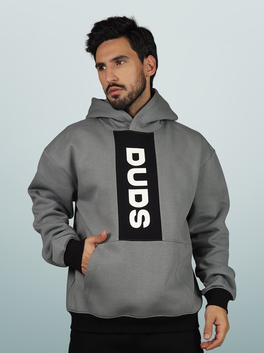 

WEARDUDS Typography Printed Hooded Cotton Oversized Sweatshirt, Grey