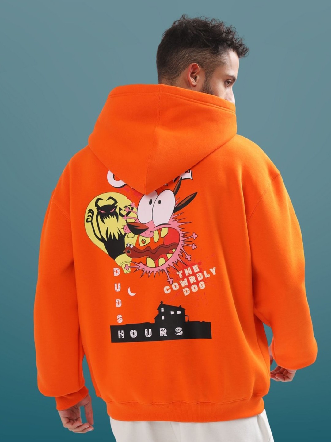

WEARDUDS Courage Printed Hooded Cotton Oversized Sweatshirt, Orange