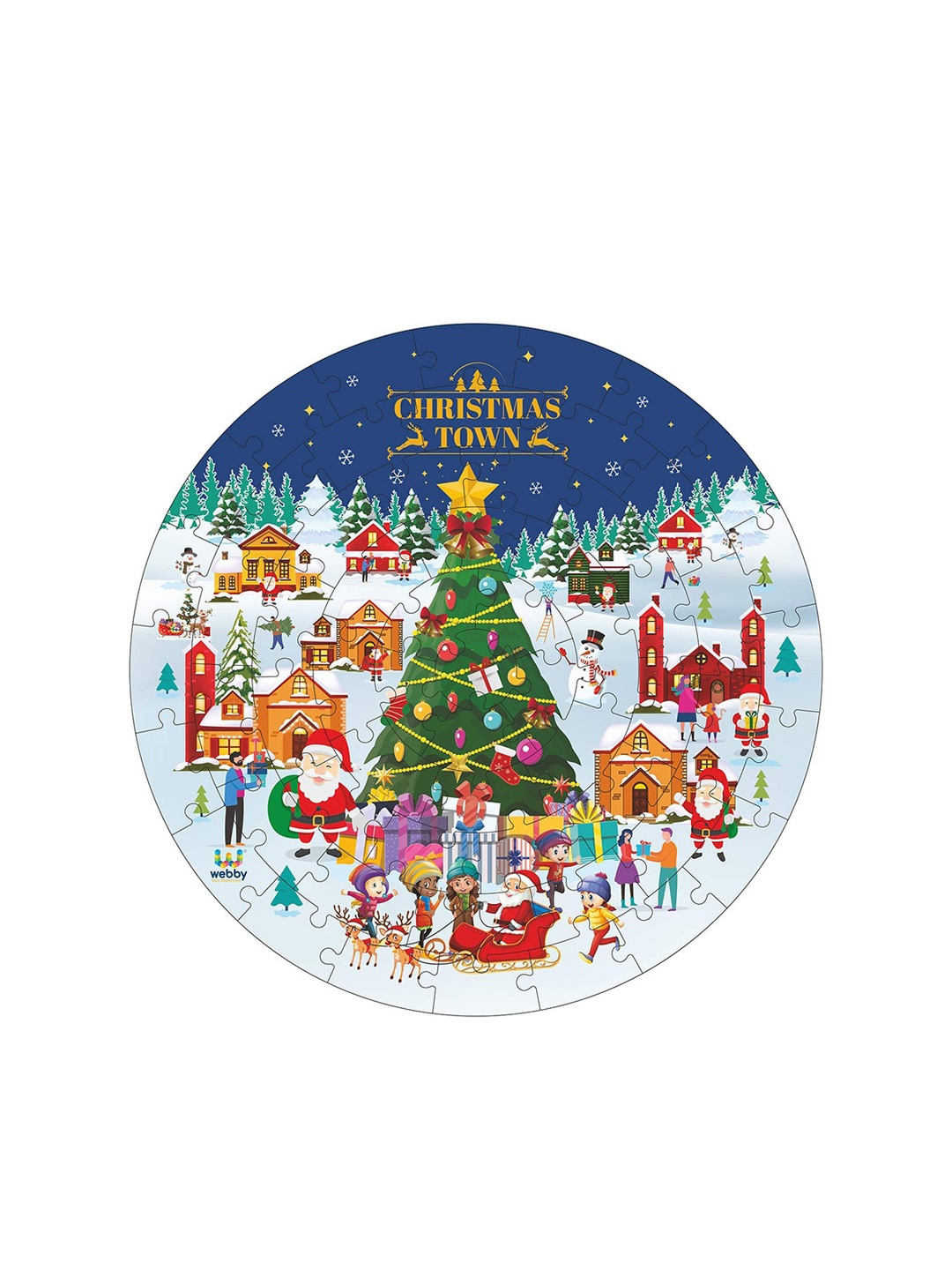

eCraftIndia Blue & White Wooden Christmas Town Jigsaw Puzzle Festive Decor