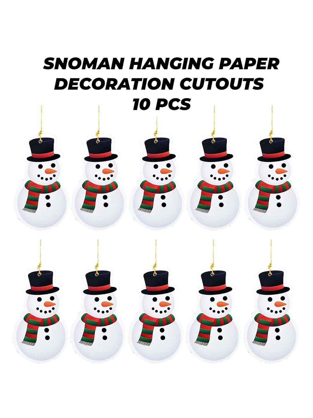 

eCraftIndia White & Red 10 Pieces Printed Snowman Hangings Christmas Festive Decor