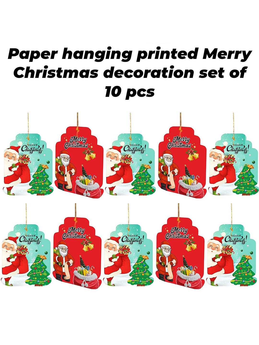 

eCraftIndia Green & Red 10 Pieces Santa Claus With Gift Bag Xmas Tree Card Festive Decor