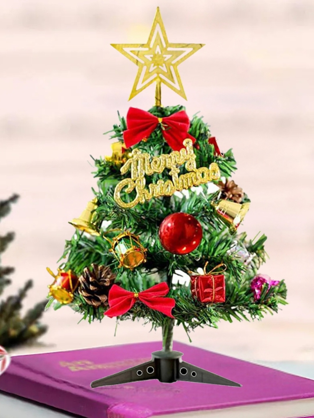 

eCraftIndia Green 61 Pieces Christmas Tree With Stand & Ornaments Props Festive Decor
