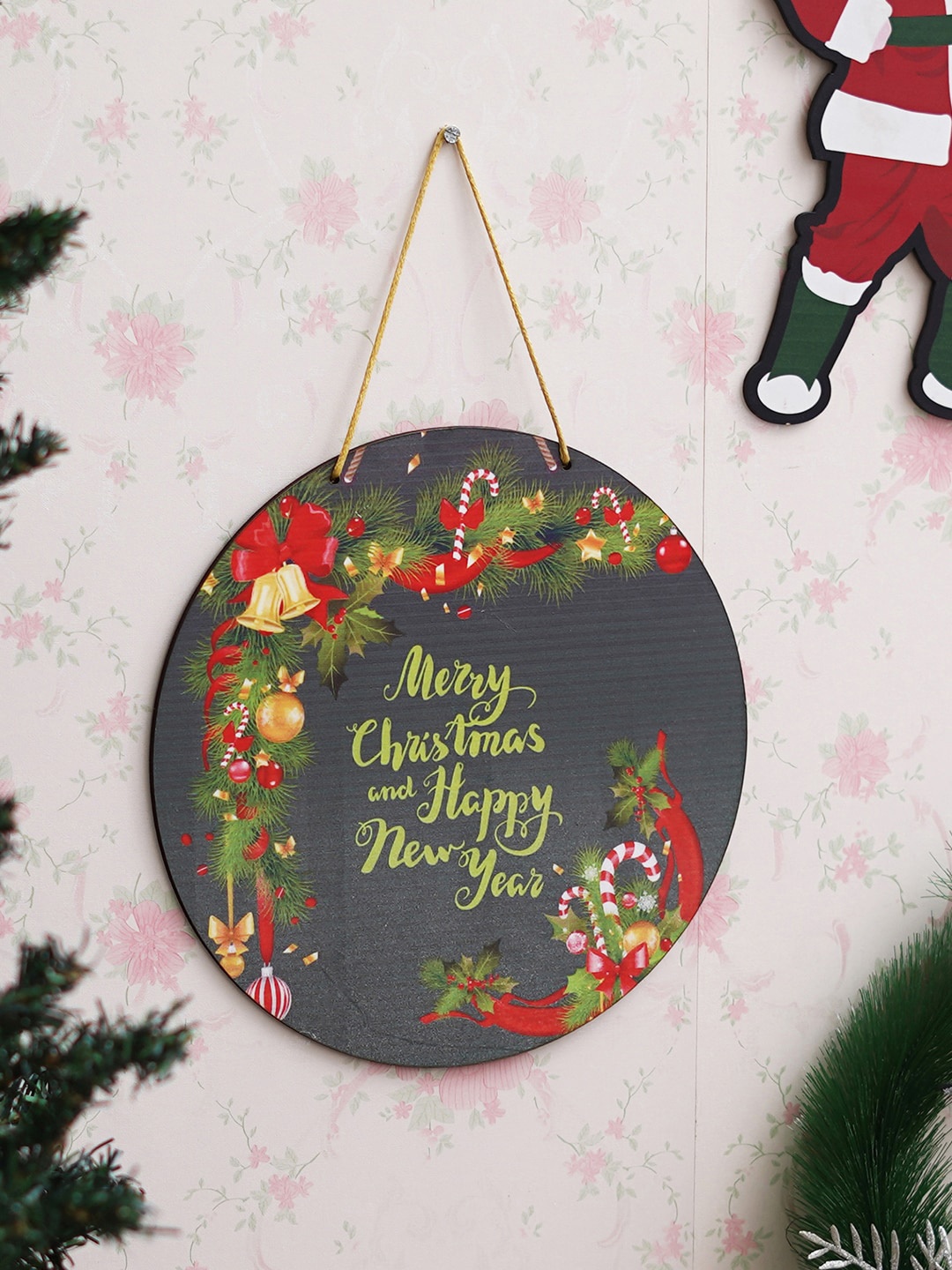 

eCraftIndia Green & Red Printed Wooden Christmas Hanging Wall Decor