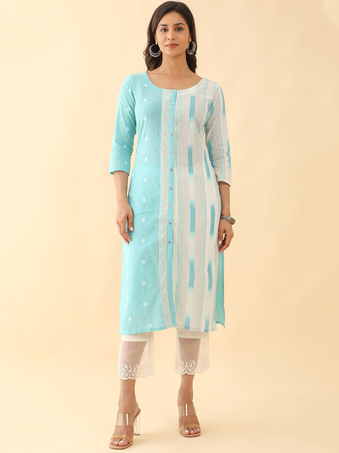 

Maybell Geometric Printed Pure Cotton Straight Kurta, Blue
