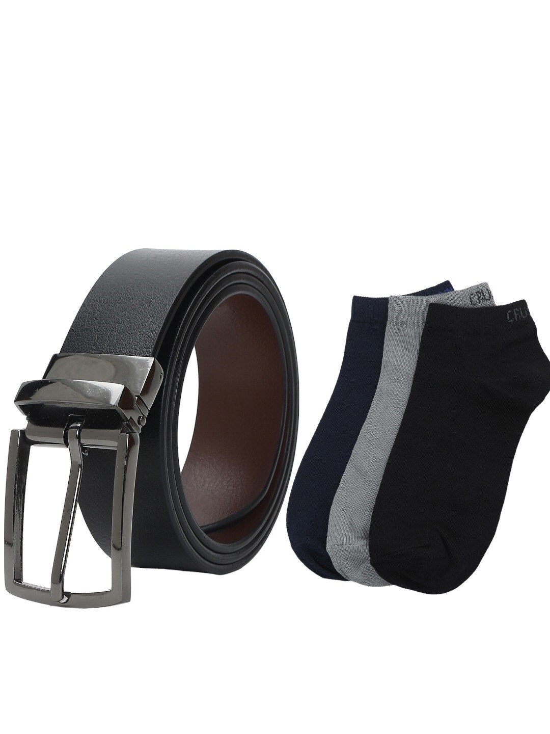 

CRUSSET Men Belt & Pack of 3 Socks Combo Accessory Gift Set, Black