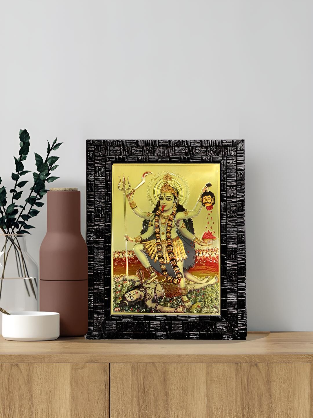 

Hawai Black & Gold Plated Wooden Maa Kali Wall Hanging Photo Frame