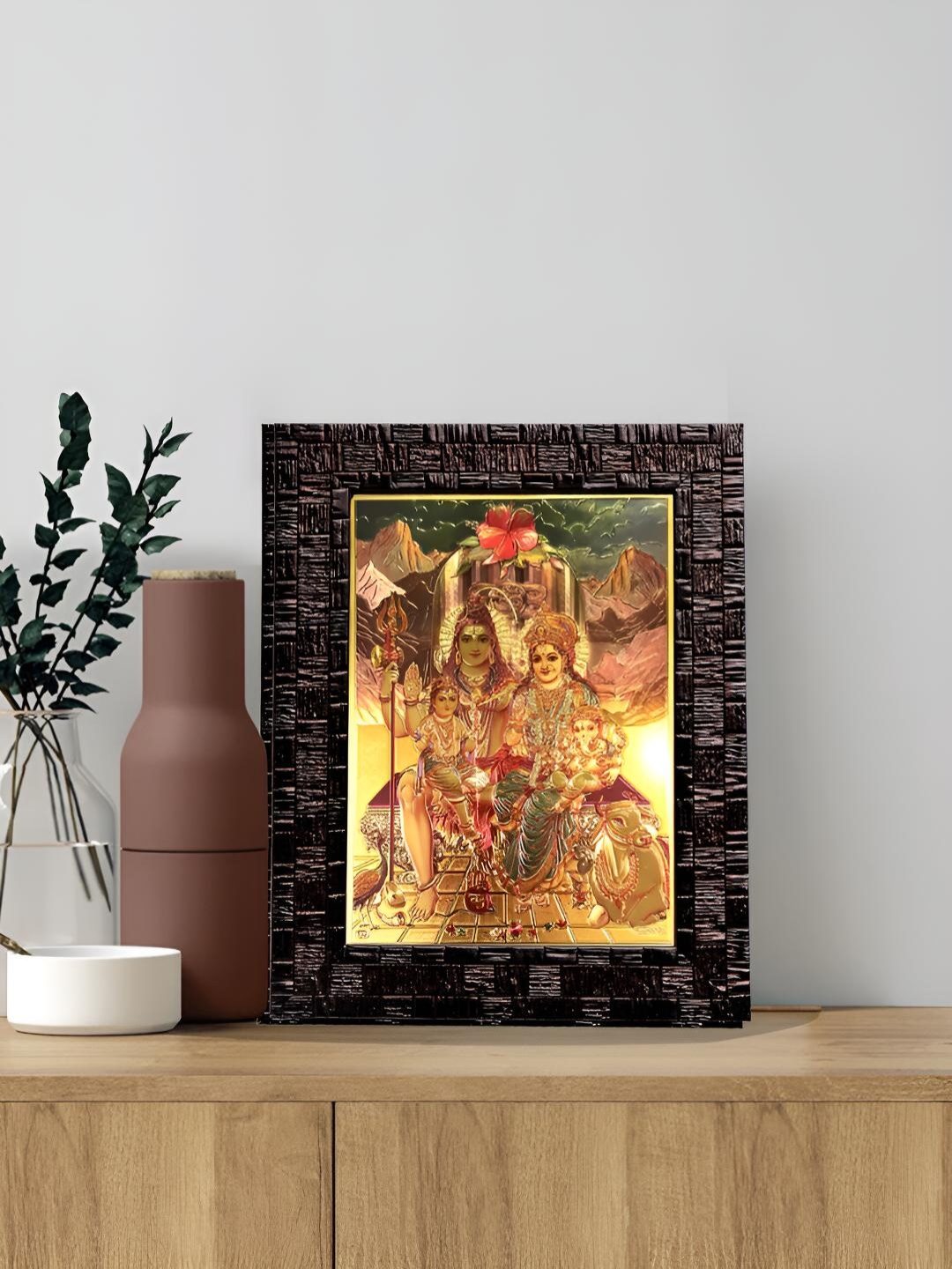 

Hawai Black & Gold Plated Wooden Shiv Parivar Wall Hanging Photo Frames