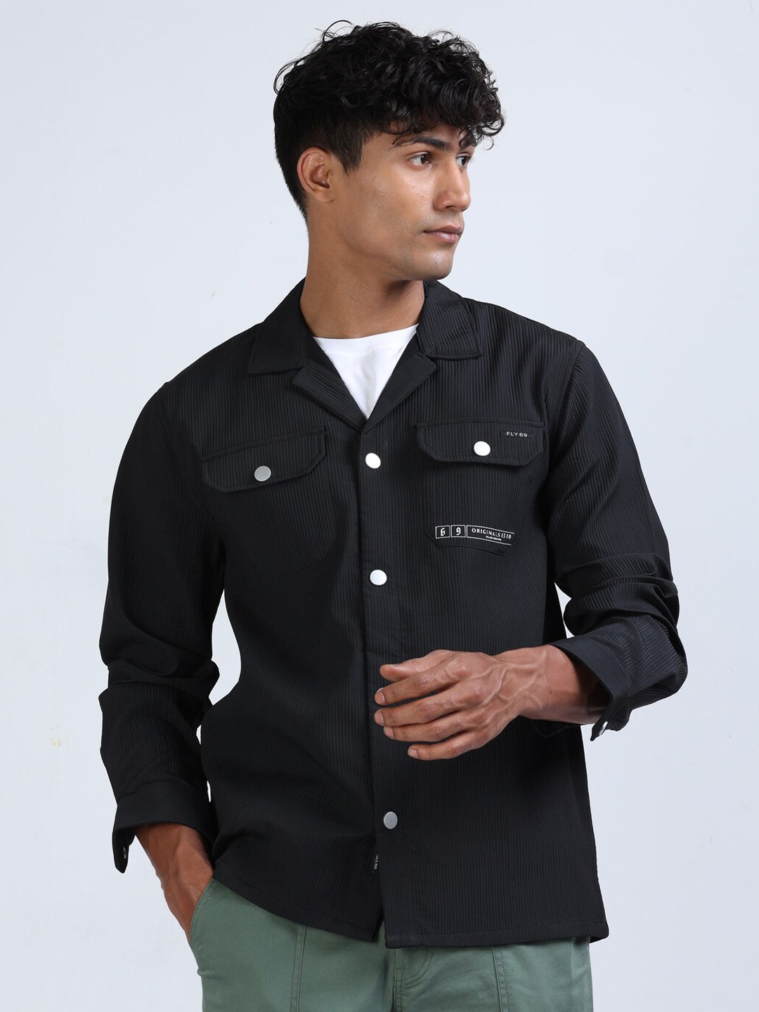 

FLY 69 Premium Oversized Long Sleeves Shackets, Black