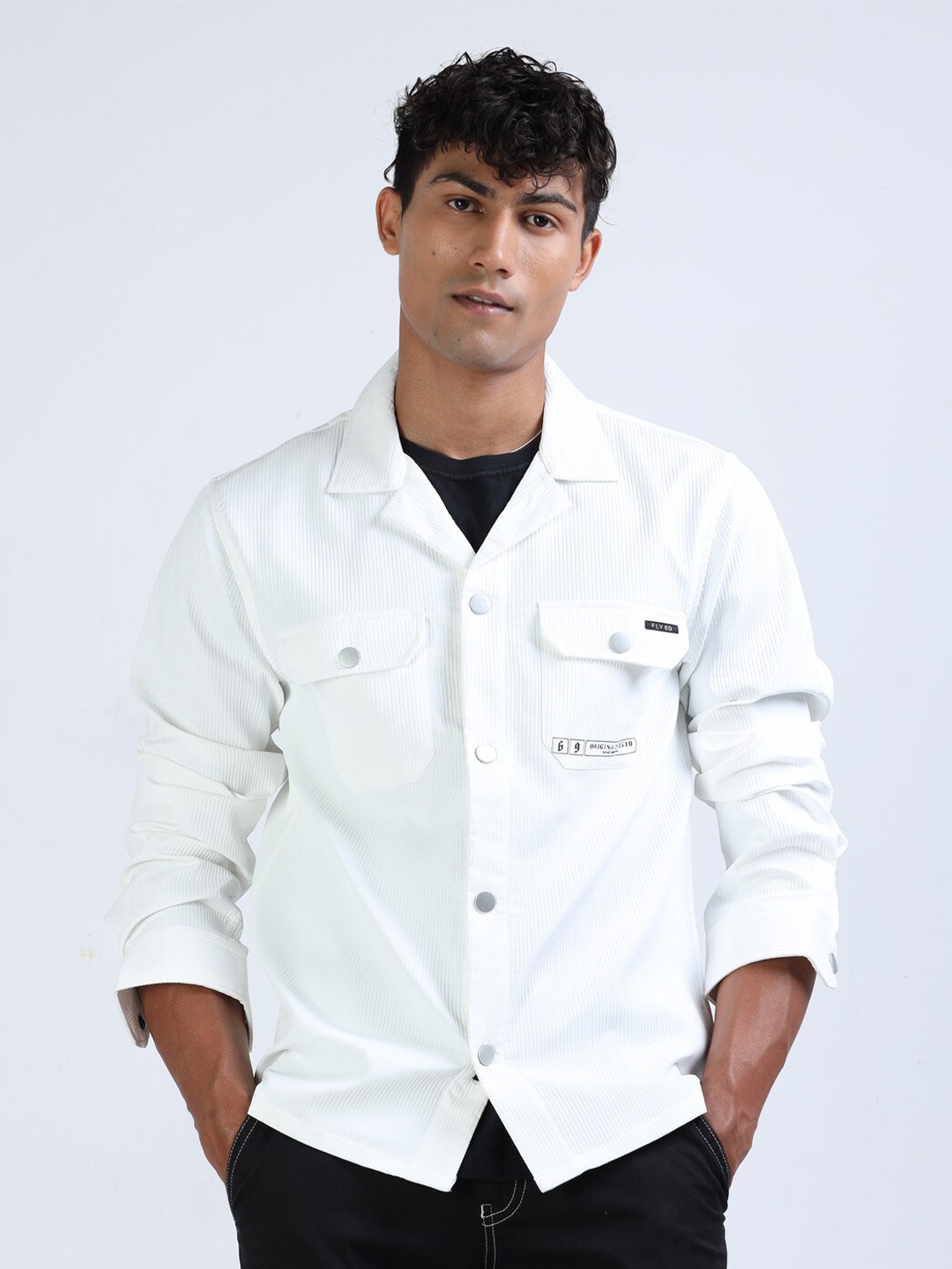 

FLY 69 Premium Fit Textured Casual Oversized Shirt, White