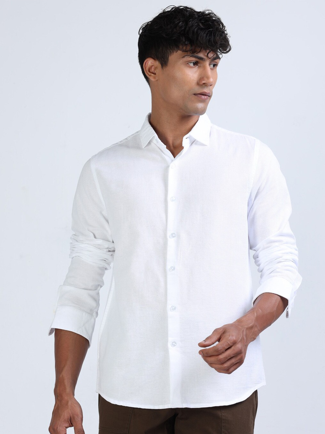 

FLY 69 Premium Slim Fit Casual Dobby Cotton Shirt, White