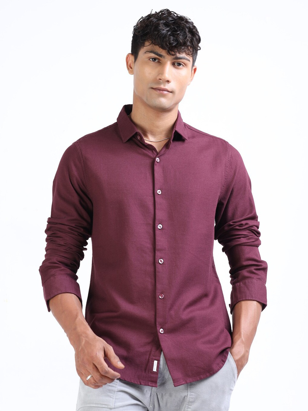 

FLY 69 Premium Slim Fit Casual Dobby Cotton Shirt, Maroon