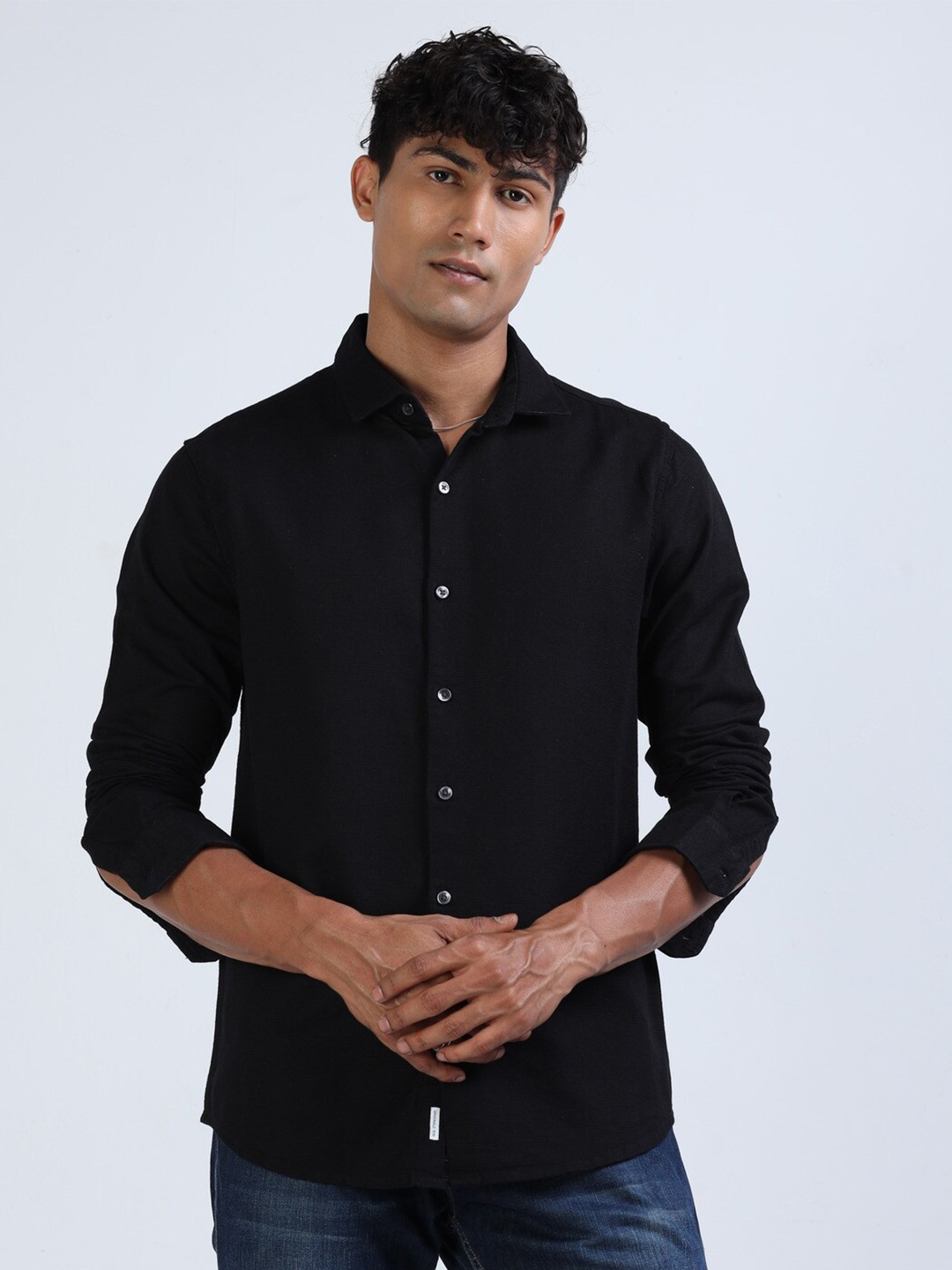 

FLY 69 Premium Slim Fit Casual Dobby Cotton Shirt, Black