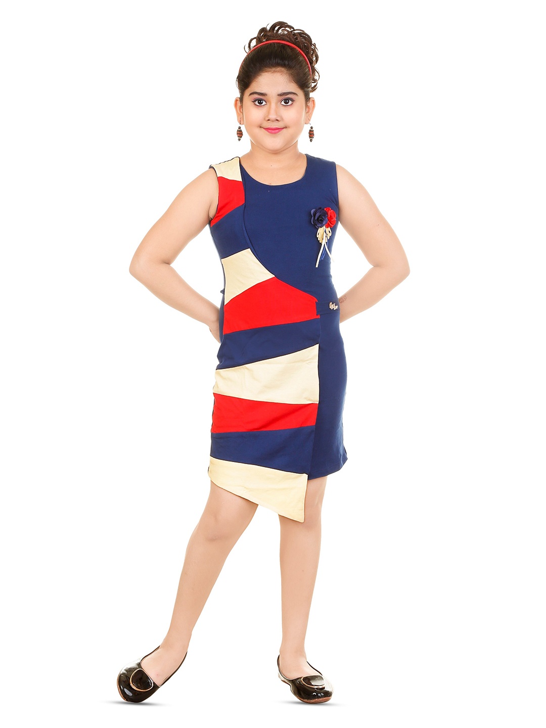 

BAESD Girls Colourblocked Cotton Sleeveless Tie-Ups Sheath Dress, Red