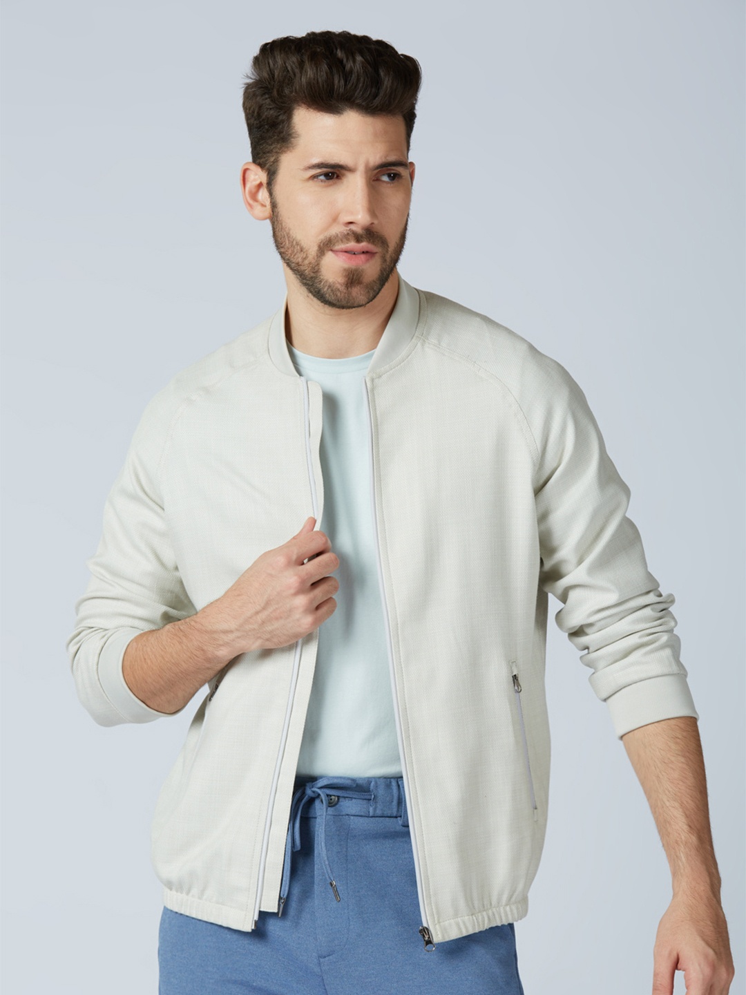 

ONEMILE Stand Collar Long Sleeves Bomber Jacket, Grey