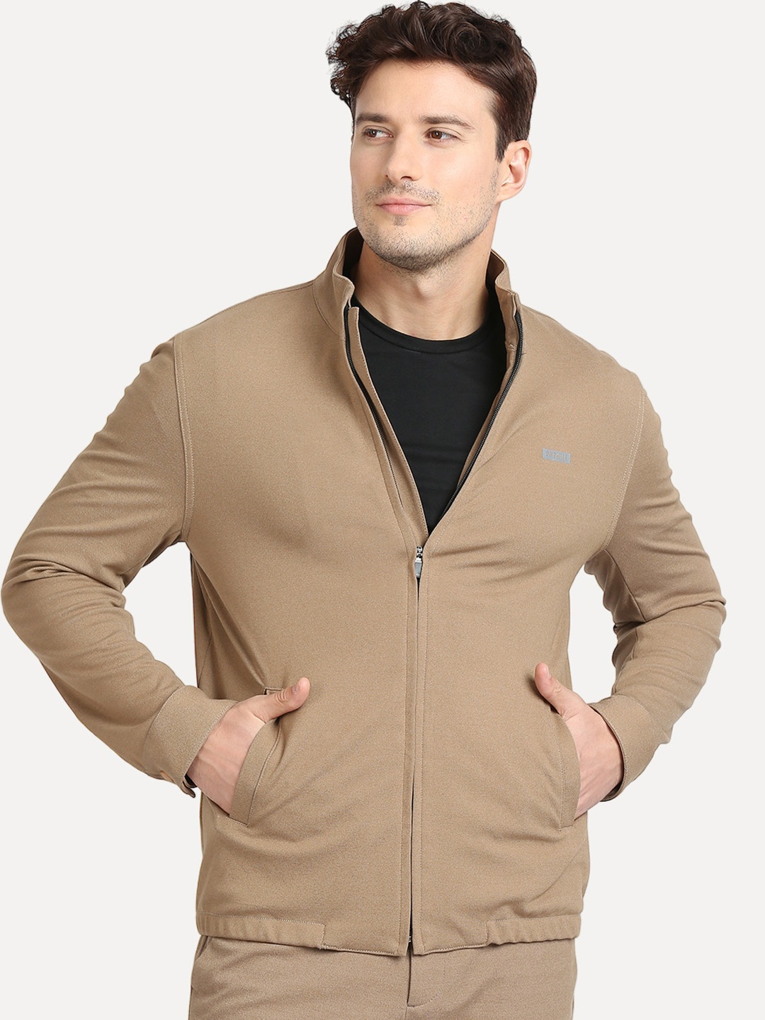 

ONEMILE Mock Collar Long Sleeves Bomber Jacket, Beige