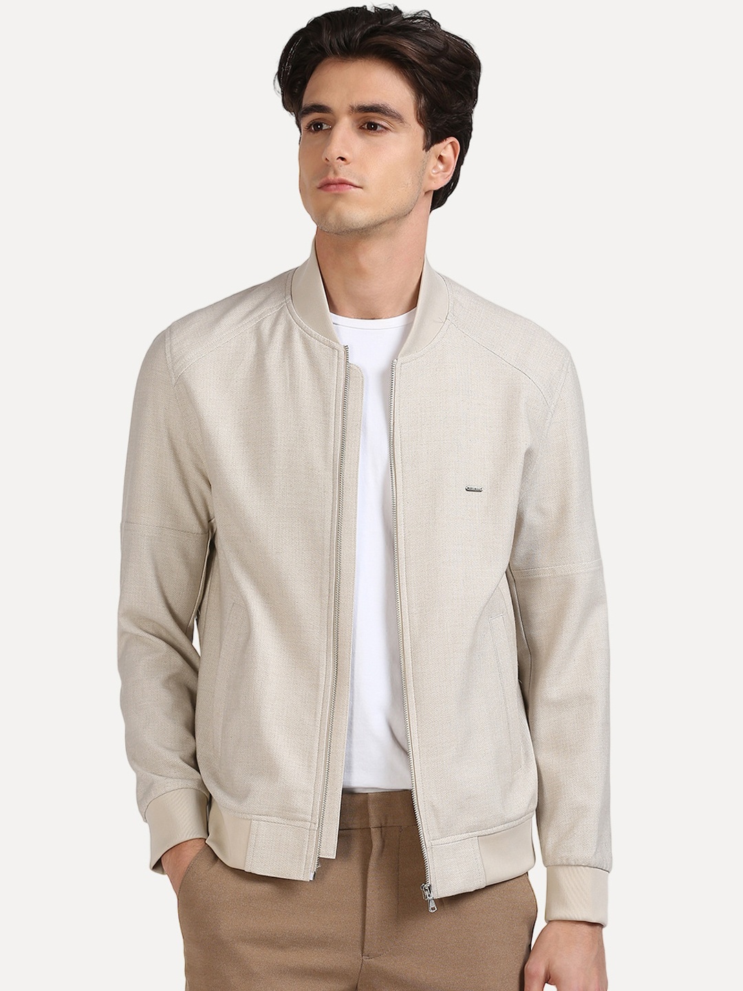 

ONEMILE Stand Collar Bomber Jacket, Beige