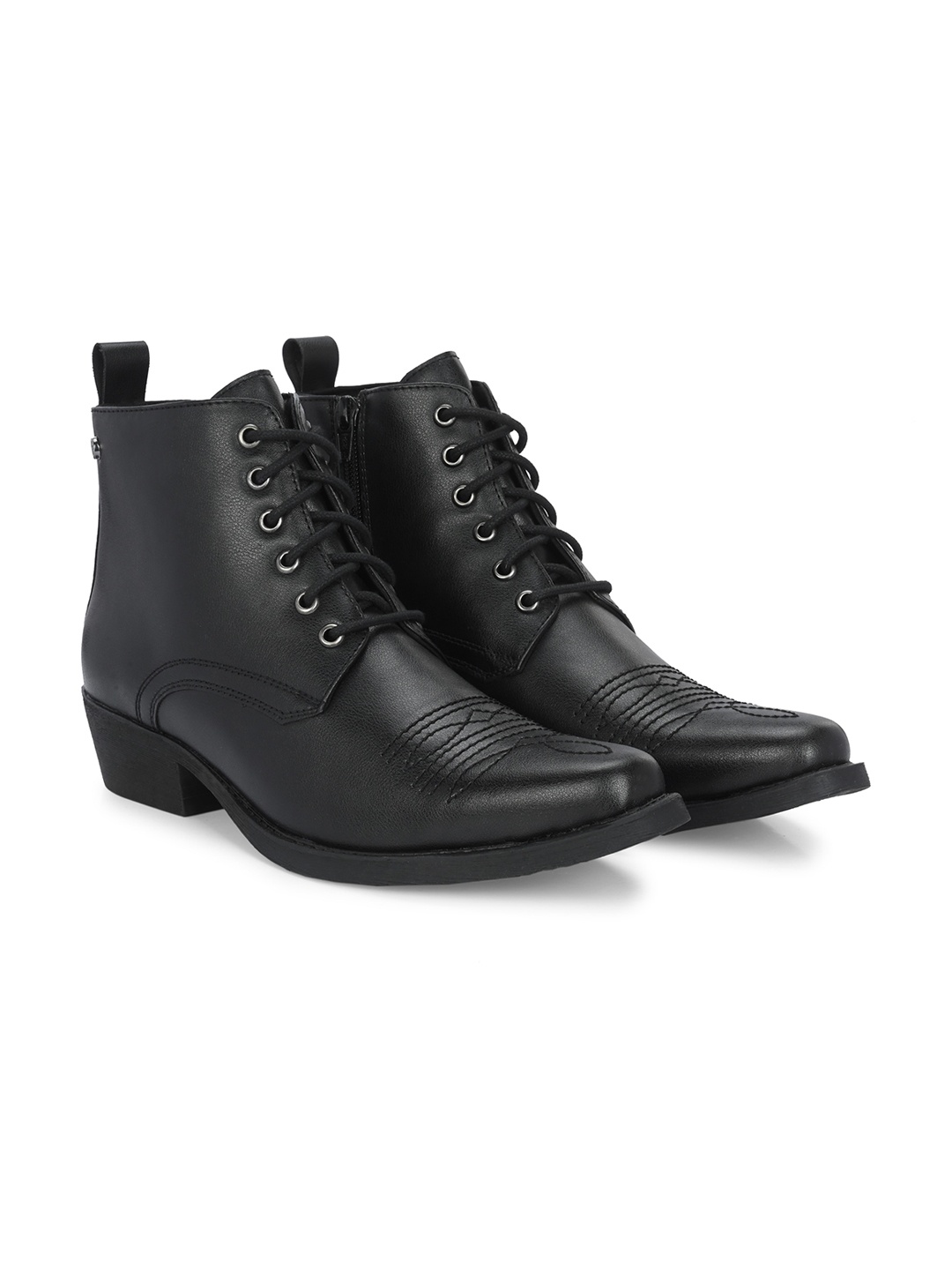 

Delize Men Textured Vegan Leather Mid-Top Regular Boots, Black