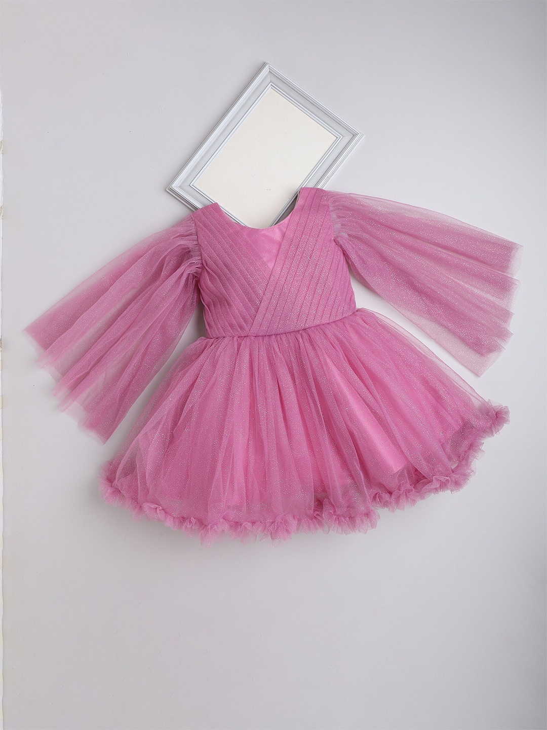 

The Magic Wand Girls Embellished Flared Sleeve Ruffled Dress, Pink