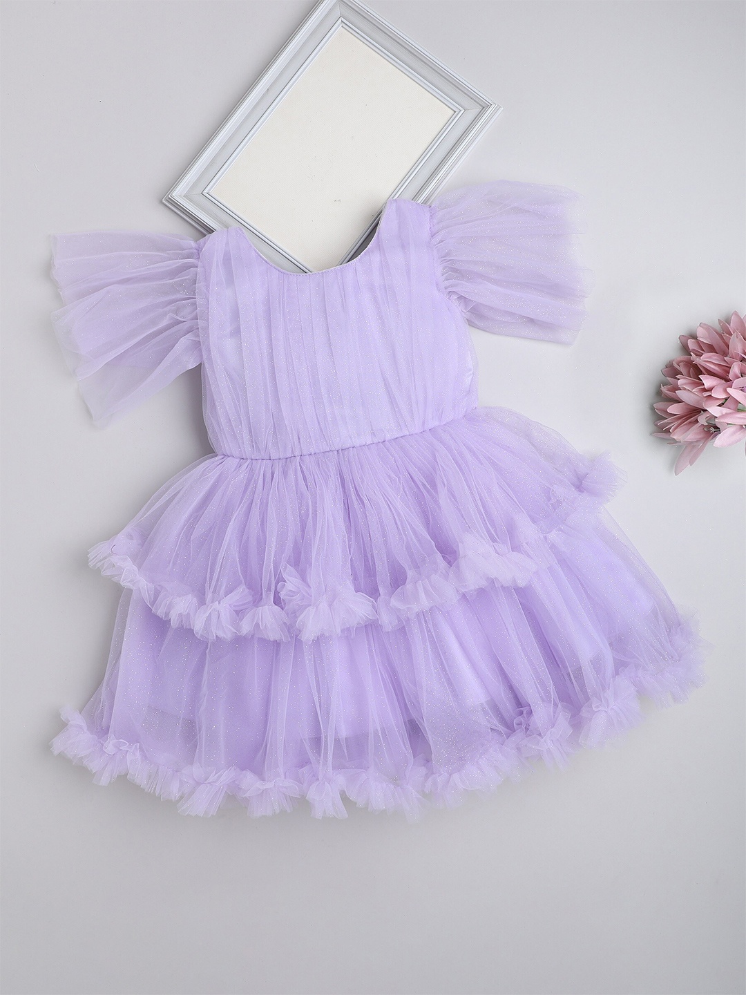 

The Magic Wand Girls Embellished Flared Sleeves Ruffled Dress, Lavender