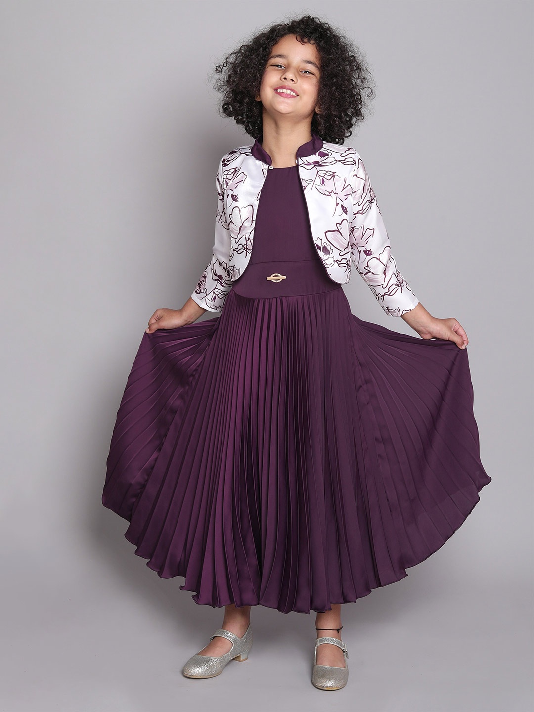 

The Magic Wand Floral Printed Mandarin Collar Fit & Flare Maxi Dress, Magenta