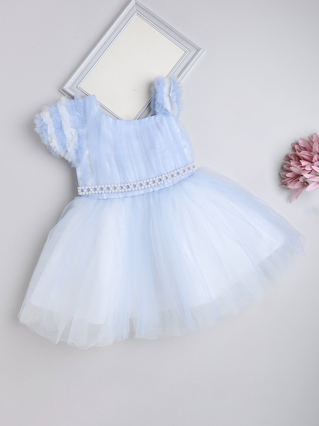 

The Magic Wand Girls Embellished One Shoulder Ruffled Dress, Blue