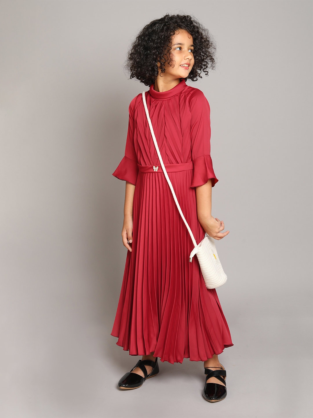 

The Magic Wand Girls Flared Sleeve Maxi Dress, Red