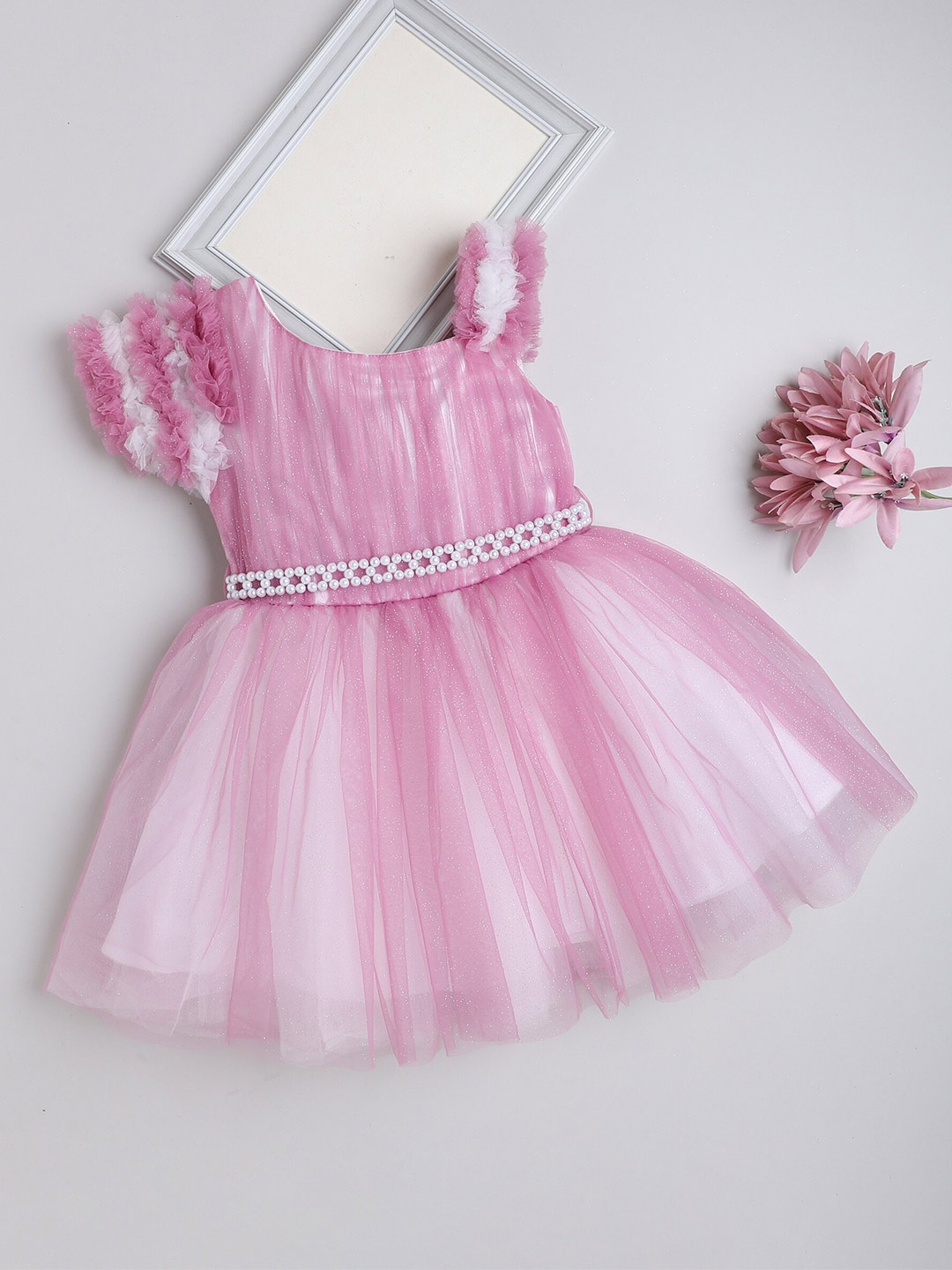 

The Magic Wand Girls Embellished One Shoulder Ruffled Dress, Pink