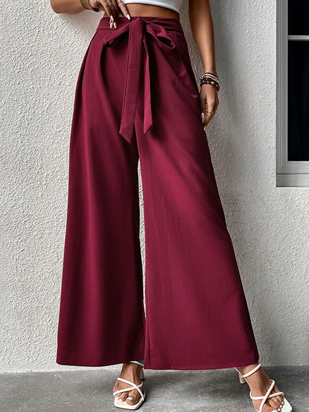 

StyleCast Women Red Flared High-Rise Pleated Parallel Trousers