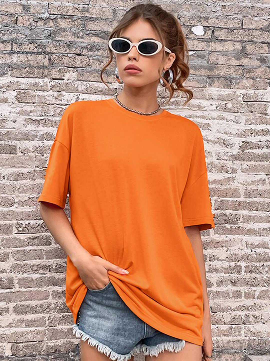 

StyleCast Orange Round Neck Oversized T-shirt