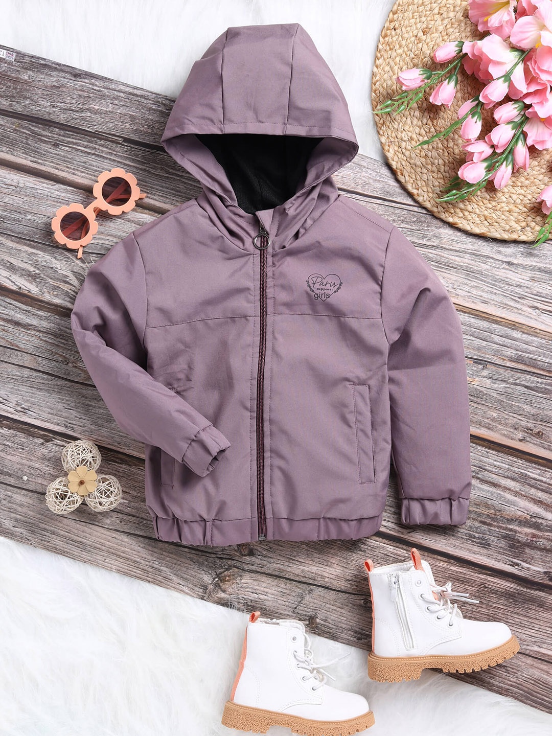 

Toonyport Kids Long Sleeves Hooded Linen Bomber Jacket, Mauve