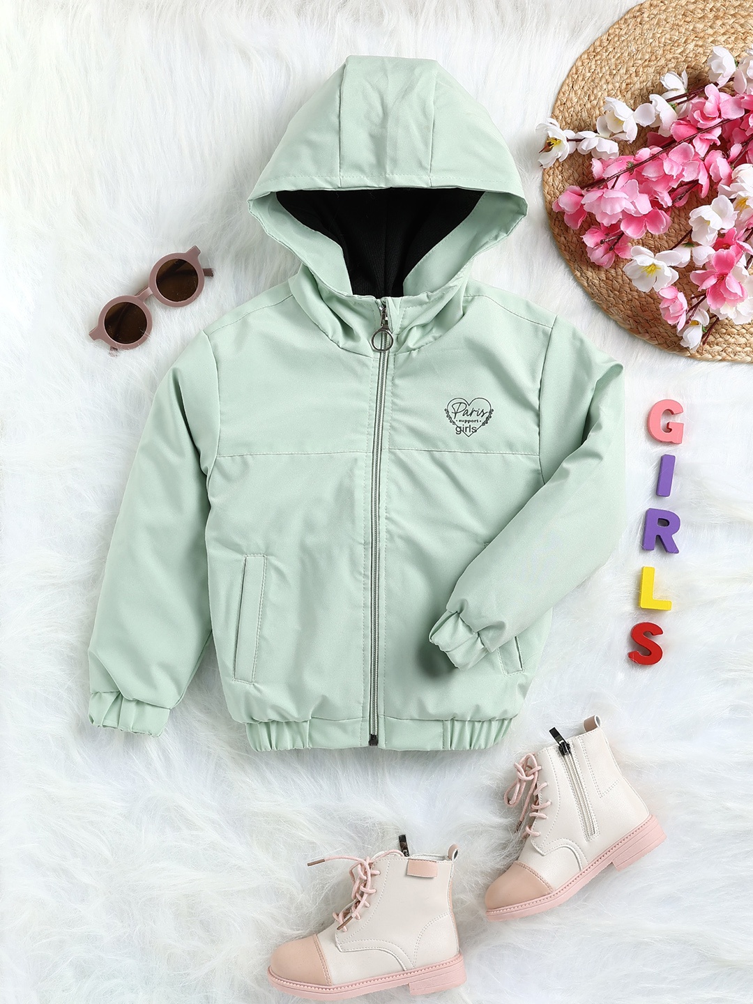 

Toonyport Kids Long Sleeves Hooded Linen Bomber Jacket, Green